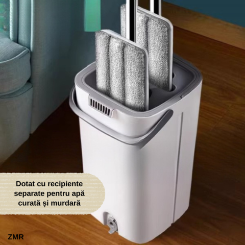 Set Mop Profesional ZMR cu Galeata si 2 Lavete din Microfibra, Functie de Autostoarcere, 360° Rotatie, Plastic si Metal Rezistent, Ideal pentru Podele din Lemn, Gresie si Linoleum, Culoare Alb [5]