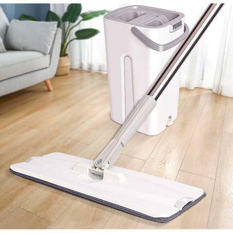 Set Mop Profesional ZMR cu Galeata si 2 Lavete din Microfibra, Functie de Autostoarcere, 360° Rotatie, Plastic si Metal Rezistent, Ideal pentru Podele din Lemn, Gresie si Linoleum, Culoare Alb [11]