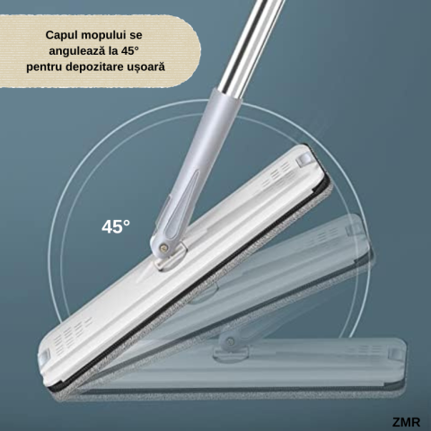 Set Mop Profesional ZMR cu Galeata si 2 Lavete din Microfibra, Functie de Autostoarcere, 360° Rotatie, Plastic si Metal Rezistent, Ideal pentru Podele din Lemn, Gresie si Linoleum, Culoare Alb [7]