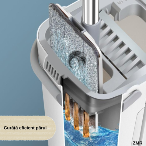 Set Mop Profesional ZMR cu Galeata si 2 Lavete din Microfibra, Functie de Autostoarcere, 360° Rotatie, Plastic si Metal Rezistent, Ideal pentru Podele din Lemn, Gresie si Linoleum, Culoare Alb [4]