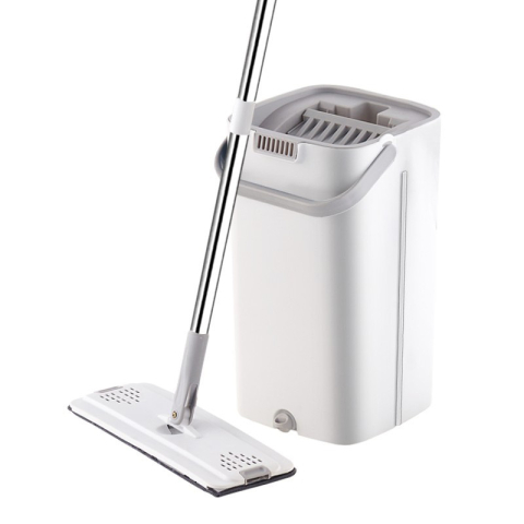 Curățenie și întreținere - Set Mop Profesional ZMR cu Galeata si 2 Lavete din Microfibra, Functie de Autostoarcere, 360° Rotatie, Plastic si Metal Rezistent, Ideal pentru Podele din Lemn, Gresie si Linoleum, Culoare Alb