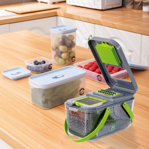 Tocator si Razatoare Multifunctionala 22 in 1, Lame Inox, Caserola cu Scurgere, Accesorii de Protectie, Feliere, Tocare, Razuire, Separator Oua, Accesorii Curatare, Ideal pentru Salate, Legume si Fruc [5]