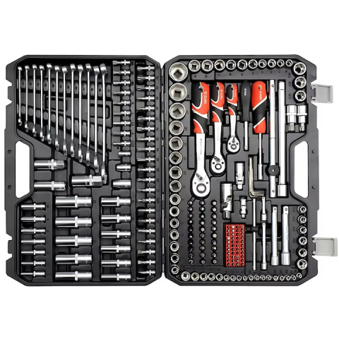 Trusa Profesionala XXL de Scule, 216 Piese din Crom-Vanadiu, Chei Tubulare Lungi pentru Bujii, Standard, Surubelnita Biti, Adaptoare, Antrenor Culisabil, Organizare Metalica, Atelier, Auto, DIY [3]