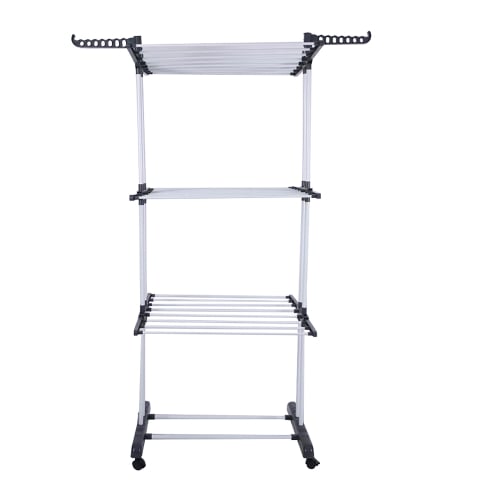 Organizare și depozitare - Uscator Vertical ZMR, Pliabil, 3 Niveluri de Uscare, 35m Spatiu de Uscare, Cadru Metalic + ABS, Suport Umerase, 4 Roti Blocabile, Negru