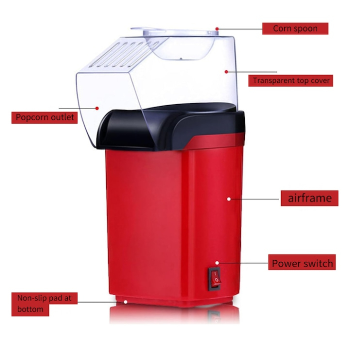 Aparat cu Aer Cald de facut Popcorn, Gata in max. 3 min, 300W, Recipient dozator Boabe, Rosu [3]