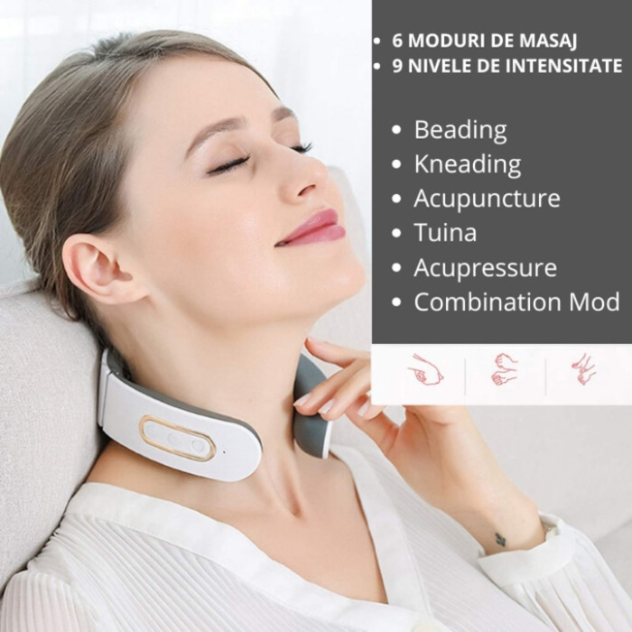 Aparat de Masaj Cervical cu Impuls Electromagnetic pentru durerile de gat si spate , 4 Electrozi, 6 tipuri de masaj, 9 nivele de intensitate [4]