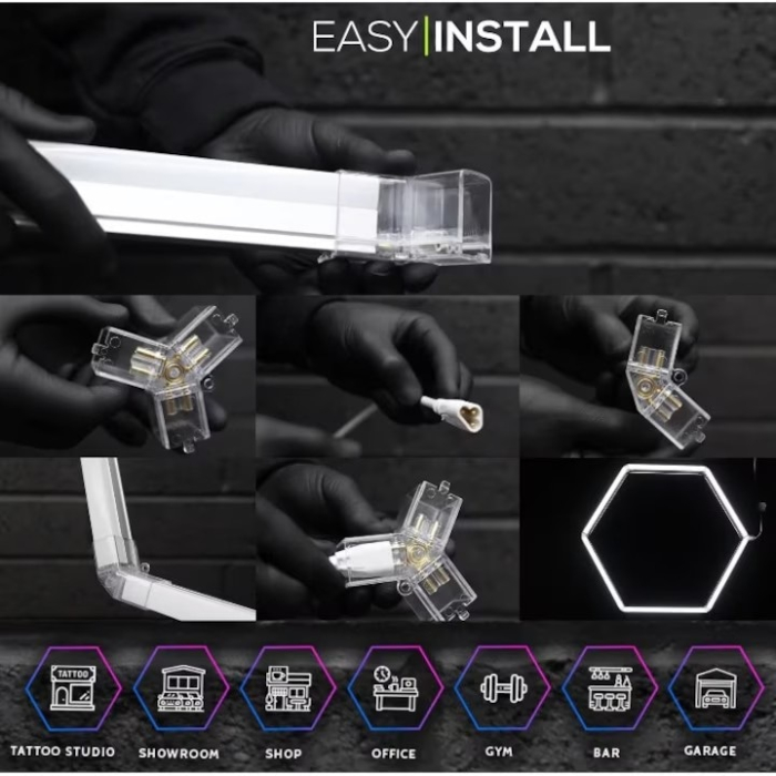 Aplica LED Hexagon HoneyComb, 14 Hexagoane, garaj atelier barbershop 4840x2430cm, 672W, 70000 lumeni [4]