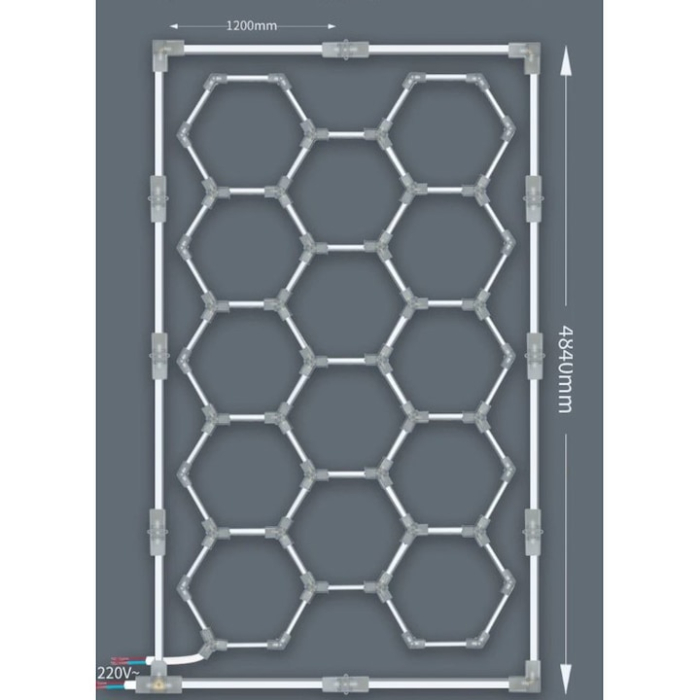 Aplica LED Hexagon HoneyComb, 14 Hexagoane, garaj atelier barbershop 4840x2430cm, 672W, 70000 lumeni [6]