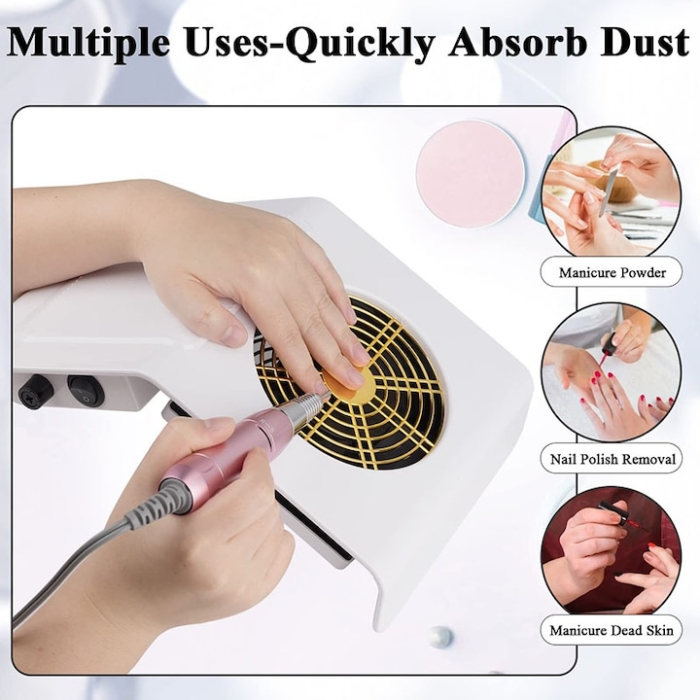 Aspirator unghii profesional, Rqiurpn, 40W, cu suport pentru brate din piele, Alb [6]