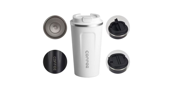 Cana Termos  Afisaj LED Temperatura, Fara Scurgeri, Inchidere Ermetica, Design Modern, Confortabil, Practic, Eficient, Portabil, Capacitate 380 ml, Inox, 15.5x8.5cm, Alb [3]