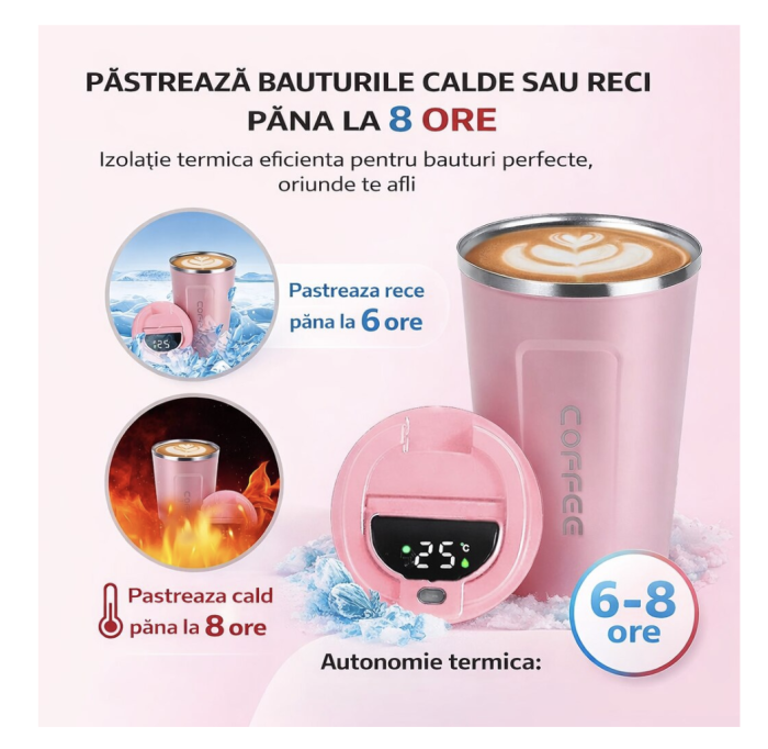 Cana Termos Smart display  afiseaza temperatura, fara scurgeri, inchidere ermetica, design modern, confortabil/practic/eficient, mentine gradele pana la 6 ore Cald si pana la 10 ore Rece, capacitate 5 [6]