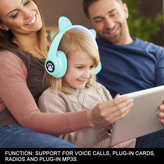 Casti audio Wireless,  model pisicuta cu urechi, pentru copii, albastru deschis [5]