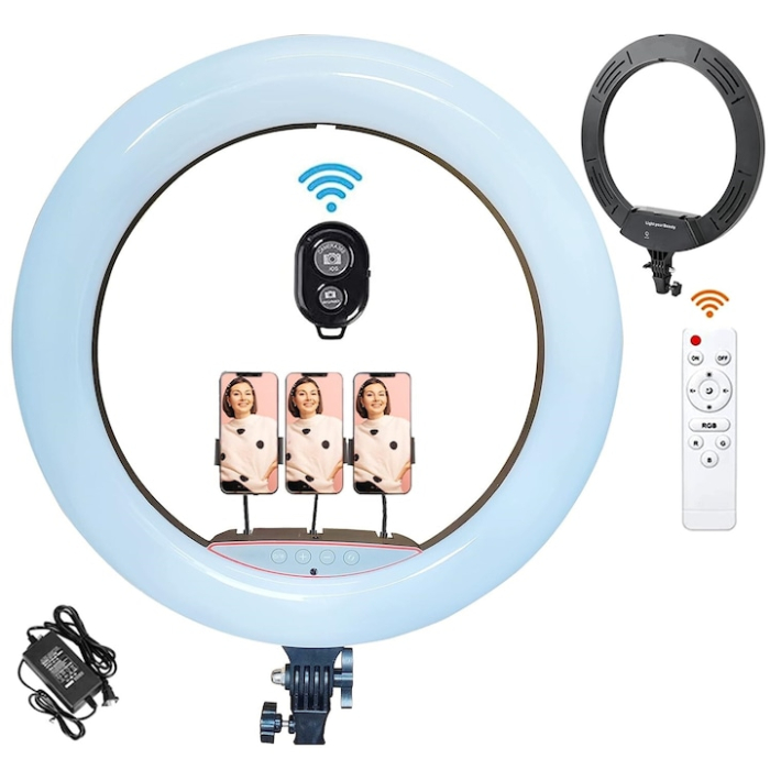 Cerc Luminos Ring Light LED 56cm/22inch, 3 moduri de lumina, 10 trepte reglaj, 3 suporti telefon, telecomanda selfie, trepied 210cm inclus [3]
