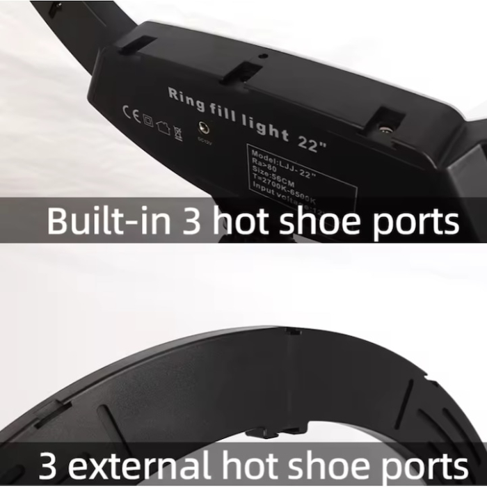 Cerc Luminos Ring Light LED 56cm/22inch, 3 moduri de lumina, 10 trepte reglaj, 3 suporti telefon, telecomanda selfie, trepied 210cm inclus [5]