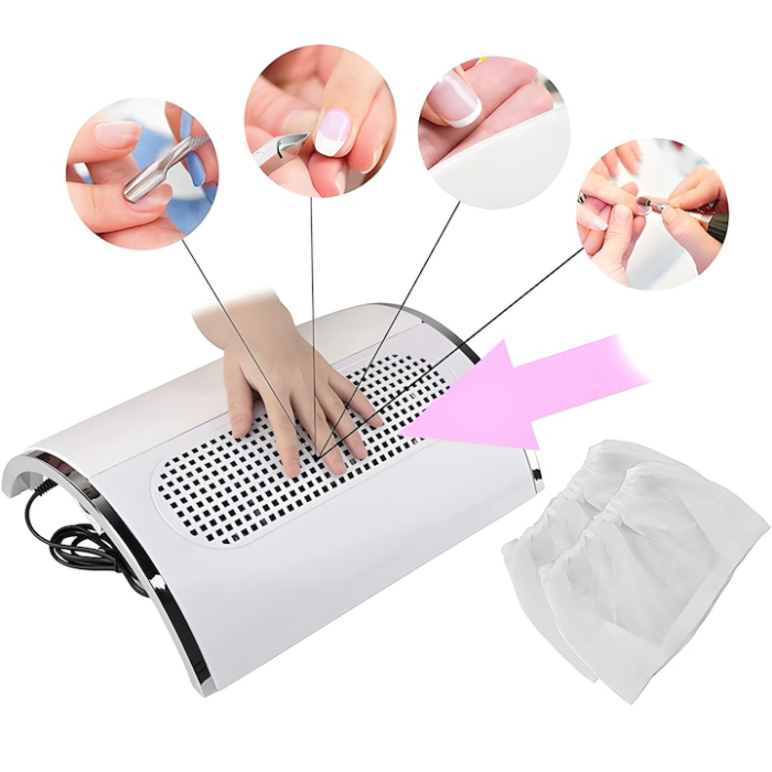 Colector, aspirator praf unghii profesional cu 3 ventilatoare, 40W, Alb [2]