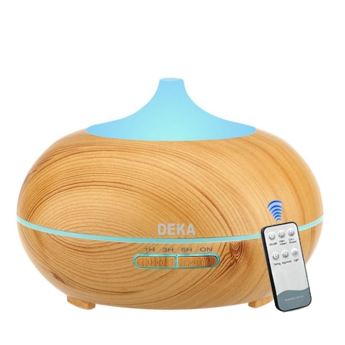 Difuzor Aromaterapie/Umidificator cu ultrasunete, DEKA AD-01 cu Telecomanda, LED 7 culori, silentios, 550 ml, autonomie 18 ore, temporizator, Stejar deschis [1]