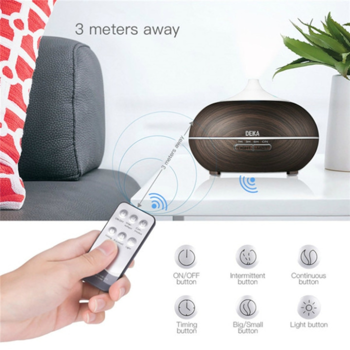 Difuzor Aromaterapie/Umidificator cu ultrasunete, DEKA AD-02 cu Telecomanda, LED 7 culori, silentios, 550 ml, autonomie 18 ore, temporizator, Stejar inchis [4]