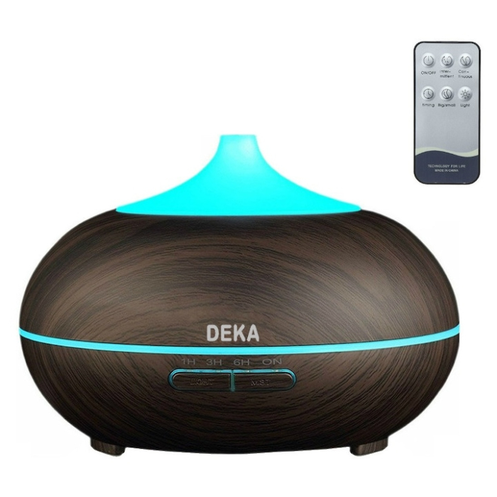 Difuzor Aromaterapie/Umidificator cu ultrasunete, DEKA AD-02 cu Telecomanda, LED 7 culori, silentios, 550 ml, autonomie 18 ore, temporizator, Stejar inchis [1]