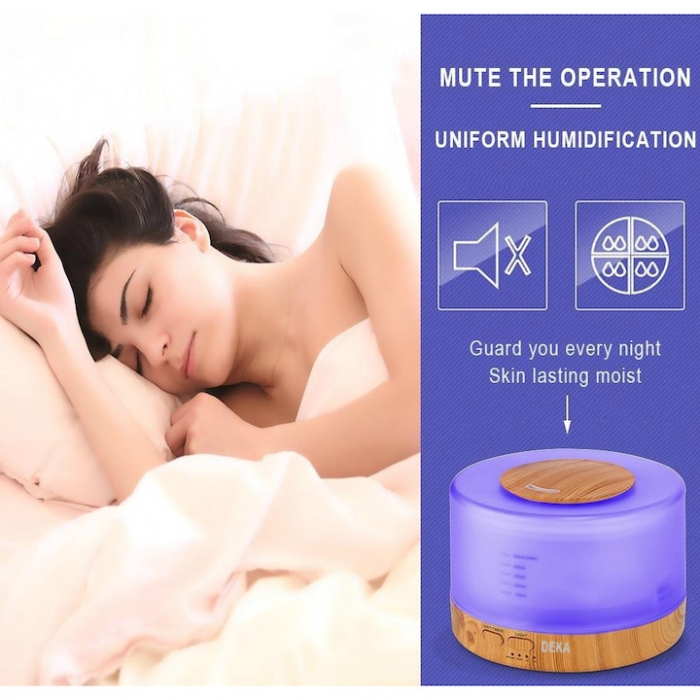 Difuzor Aromaterapie/Umidificator cu ultrasunete, DEKA AD-07 cu Telecomanda, LED 7 culori, silentios, 550 ml, autonomie 16 ore, fara BPA, programabil, Alb/Stejar deschis [4]