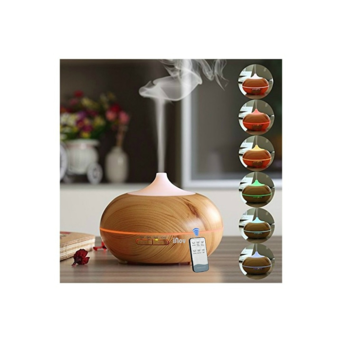 Difuzor Aromaterapie/Umidificator cu ultrasunete si LED + Telecomanda, iNOV DZ-01, stejar deschis, 550 ml, Silentios [2]