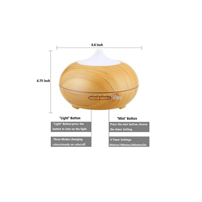 Difuzor Aromaterapie/Umidificator cu ultrasunete si LED + Telecomanda, iNOV DZ-01, stejar deschis, 550 ml, Silentios [3]