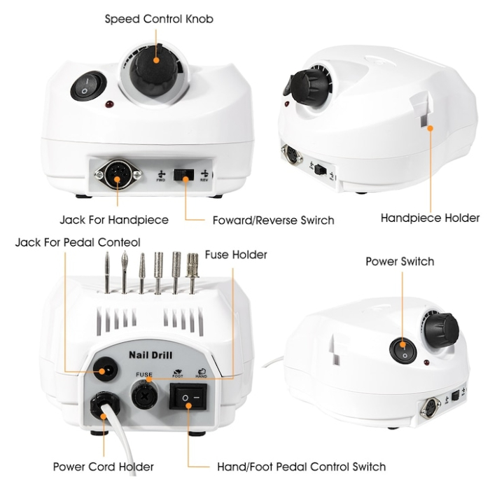 Freza Profesionala Pila electrica manichiura, 35.000 rpm, pila electrica unghii, alb ZoePRO COOL [3]