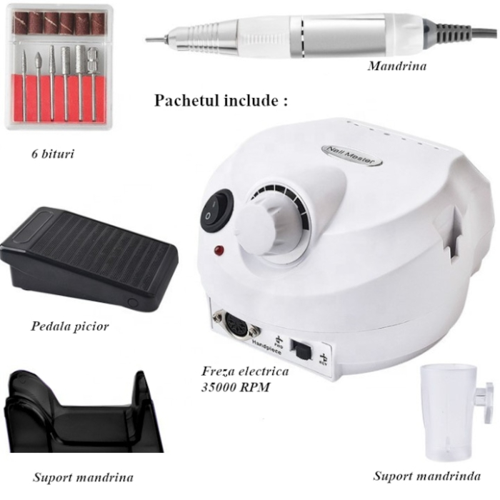 Freza unghii profesionala, pila electrica 35000 rpm, pentru manichiura gel, acryl, oja semipermanenta, buz [7]