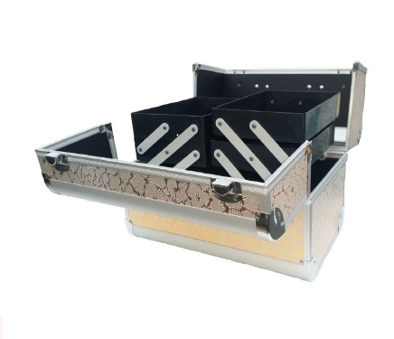 Geanta medie cosmetice, tip valiza aluminiu, motiv floral [2]