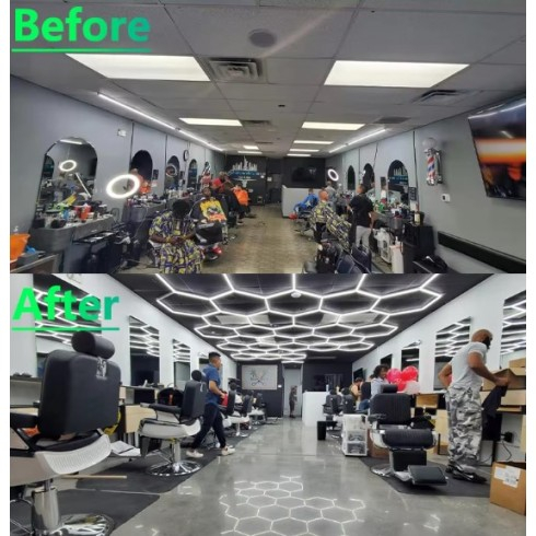 Iluminat LED Hexagon HoneyComb, 11 Hexagoane, garaj atelier barbershop 310x230cm, 368W [3]