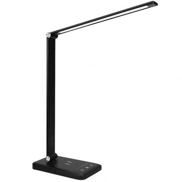 Lampa birou cu LED, incarcare wireless telefon Andoid si IOS, touch control, reglare intensitate lumina rece/calda, timing inchidere, negru [2]