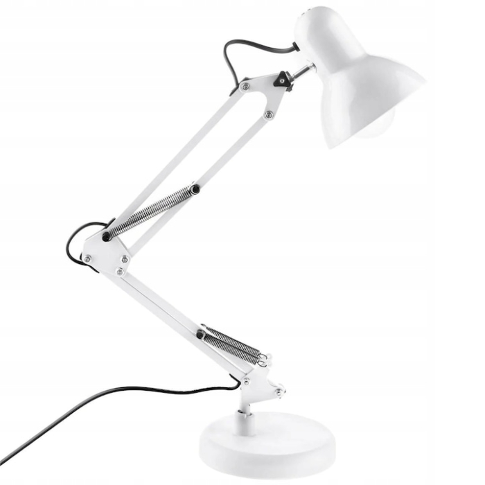Lampa birou metalica Lewer, alba, 60cm inaltime, cu brat flexibil, E27 [3]