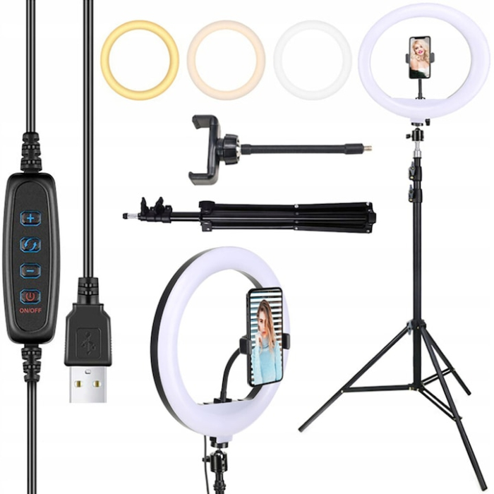 Lampa circulara profesionala ring light, 240 W, cu diametru 45 cm, 180 x LED SMD, 10 nivele de intensitate, lumina rece, calda si neutra, photo, video si makeup cu trepied 210cm inclus, 3 [2]