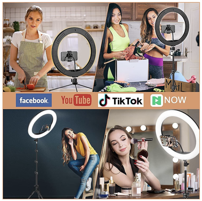 Lampa circulara profesionala ring light, 36 W, cu diametru 45 cm, 180 x LED SMD, 10 nivele de intensitate, lumina rece, calda si neutra, photo, video si makeup cu trepied 210cm inclus, 3 [4]