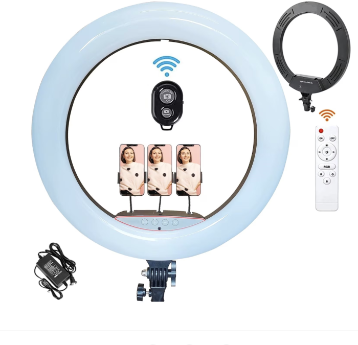 Lampa circulara profesionala ring light, 36 W, cu diametru 45 cm, 180 x LED SMD, 10 nivele de intensitate, lumina rece, calda si neutra, photo, video si makeup cu trepied 210cm inclus, 3 [3]