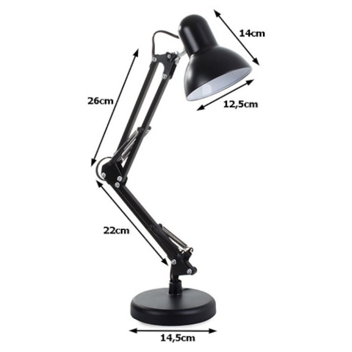 Lampa de birou 40W, Soclu E27, Veioza cu brat reglabil, Negru/Alb, Negru [2]
