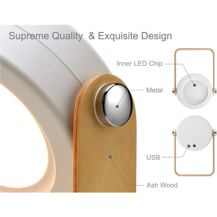 Lampa multifunctionala portabila, Retractabil ambientala, Pentru citit, Veghe, Lanterna, Cu touch, 3 luminozitati, USB reincarcabila, Protectie ochi, 4W, ABS/Din lemn/PC, Alba [3]