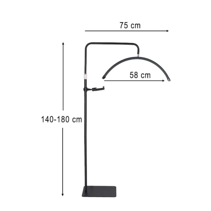 Lampa Profesionala Cosmetica Semiluna LED 40W, lumina reglabila (3000K-7000K), inaltime ajustabila 130-185cm, Iluminare 4000LM, Suport Telefon, Telecomanda, Negru [7]