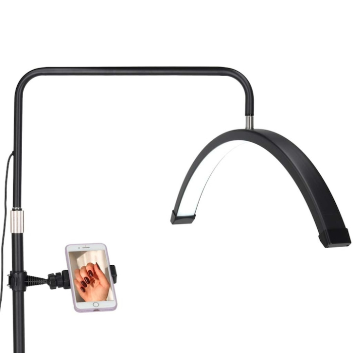 Lampa Profesionala Cosmetica Semiluna LED 40W, lumina reglabila (3000K-7000K), inaltime ajustabila 130-185cm, Iluminare 4000LM, Suport Telefon, Telecomanda, Negru [3]