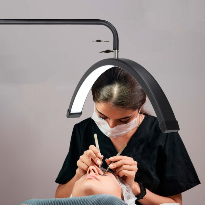 Lampa Profesionala Cosmetica Semiluna LED 40W, lumina reglabila (3000K-7000K), inaltime ajustabila 130-185cm, Iluminare 4000LM, Suport Telefon, Telecomanda, Negru [6]