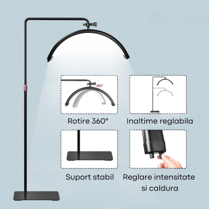 Lampa Profesionala Led Semiluna, Gene, manichiura ZoePRO COOL ALB 23Inch negru [5]
