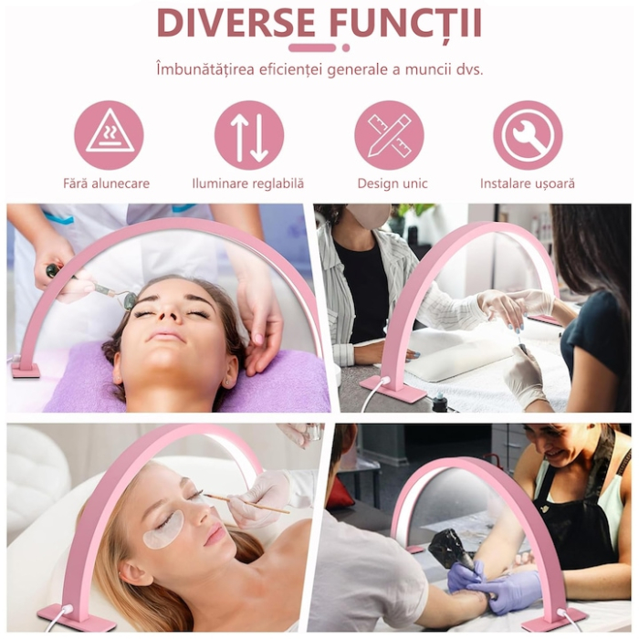 Lampa profesionala semiluna cu LED-uri, Lampa LED Profesionala Semiluna, Pentru Manichiura, Gene Cosmetica Tatuaje Stilizare Sprancene, Iluminare Reglabila si Uniforma, Lumina Rece, Naturala si Calda, [2]