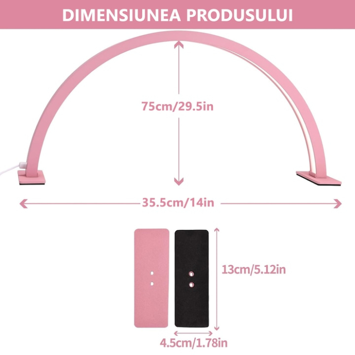 Lampa profesionala semiluna cu LED-uri, Lampa LED Profesionala Semiluna, Pentru Manichiura, Gene Cosmetica Tatuaje Stilizare Sprancene, Iluminare Reglabila si Uniforma, Lumina Rece, Naturala si Calda, [5]