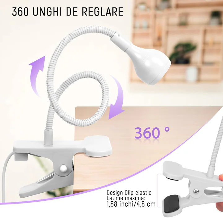 Lampa UV/LED mini Fast Lamp,360°unghi liber reglabil, Flexibila,3W, DC 3V, Pentru manichiura si pedichiura, Cablu USB negru de 1,5 metri cu buton ON/OFF, YQLAFT, Alb [5]