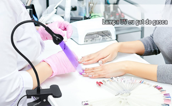 Lampa UV/LED mini Fast Lamp, Uscare rapida si fara maini negre, pentru manichiura si pedichiura,360°unghi liber reglabil,1,5 metri cu buton ON/OFF, Negru [2]