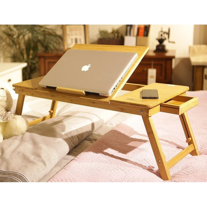 Masuta pliabila pentru laptop, unghi reglabil, bambus, 50x30 cm, sertar ZoePRO COOL natur [4]