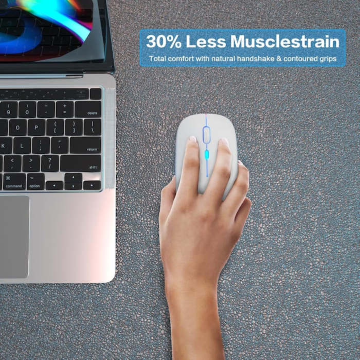 Mouse optic wireless iNext 2.4G si Bluetooth dual-mode, cu iluminare RGB, receptor USB, butoane mute, cu buton DPI, reglabil 800/1200/1600DPI, ergonomic, pentru laptop PC Mac, 500mAh, alb [4]