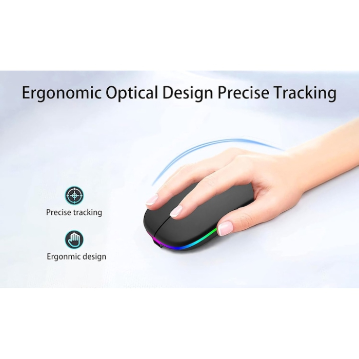 Mouse optic wireless iNext 2.4G si Bluetooth dual-mode, cu iluminare RGB, receptor USB, butoane mute, cu buton DPI, reglabil 800/1200/1600DPI, ergonomic, pentru laptop PC Mac, 500mAh, negru [3]