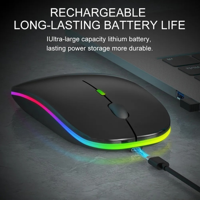 Mouse wireless, Zggzerg, Bluetooth 5.2 si 2.4Ghz, Receptor USB, Reglabil 800/1200/1600DPI, Mut, Reincarcabil, Cu LED RGB, 500mAh, Ergonomic, Pentru laptop, PC, Mac, Negru mat [4]