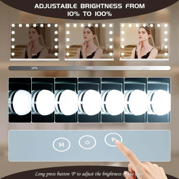 Oglinda cosmetica, Cu iluminare LED, Lumina in 3 culori, Luminozitate reglabila, Functie de memorie tactila, 58x12x46cm [3]