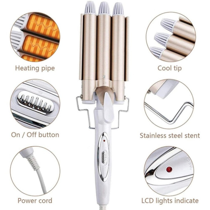 Ondulator de par 3 tuburi, 22mm, ceramica, sistem de control al temperaturii, auriu [4]